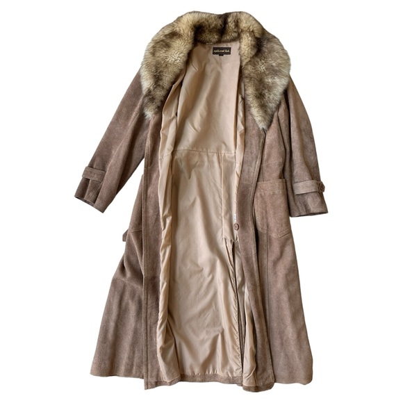•SOLD• Vintage Penny Lane Coat Belted Suede Faux Fur Tan - Picture 8 of 10